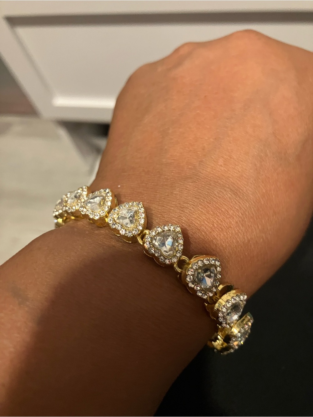 Gold Teardrop Crystal Tennis Bracelet - Clear Stones